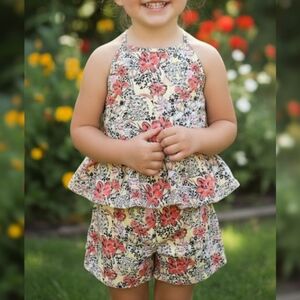 VINCE CAMUTO Linen Tank Top Shirts Matching Set Floral Tiger Girls Size 8 Pink